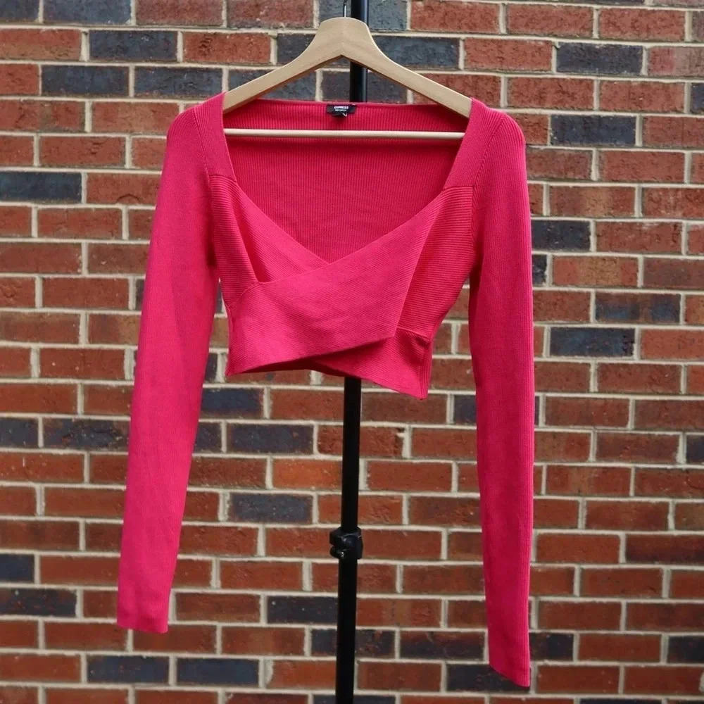 Express Body Contour Hot Pink Cross over longsleeve Crop top